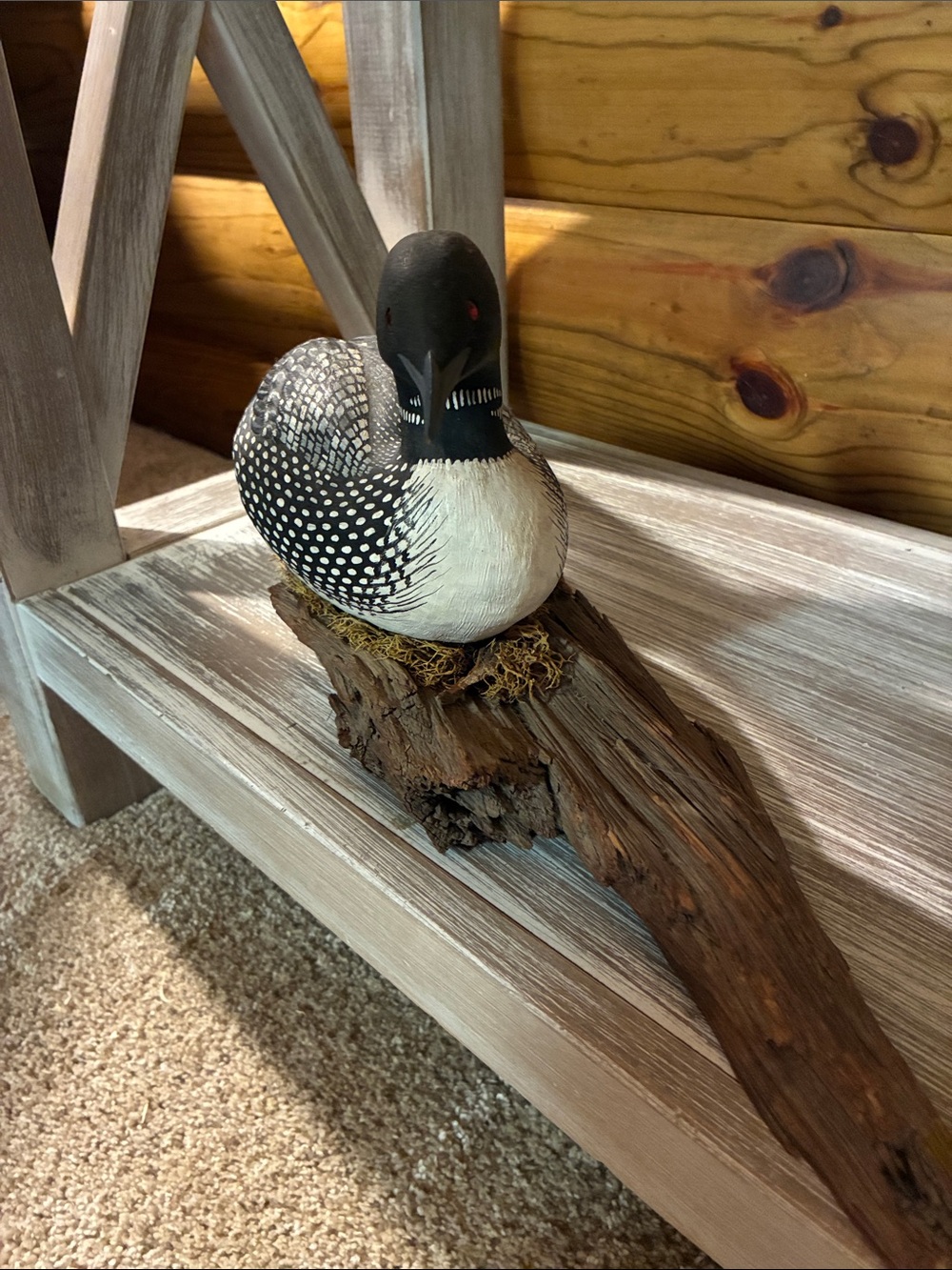 Vintage Loon Decoy Figurine Hand Painted Black & White Bird Decor Rustic Cabin - Picture 11 of 12